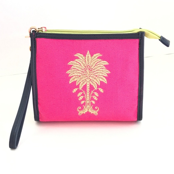 SPARTINA Daufuskie Island Wristlet Pouch Linen Leather Bag Pink Floral Paisley - Picture 16 of 16